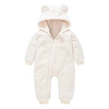Baby Boy Clothes Spring Autumn Hooded Warm Baby Rompers Cute Plush Bear Overall Toddler Girl Jumpsuit Infants Crawling Clothing