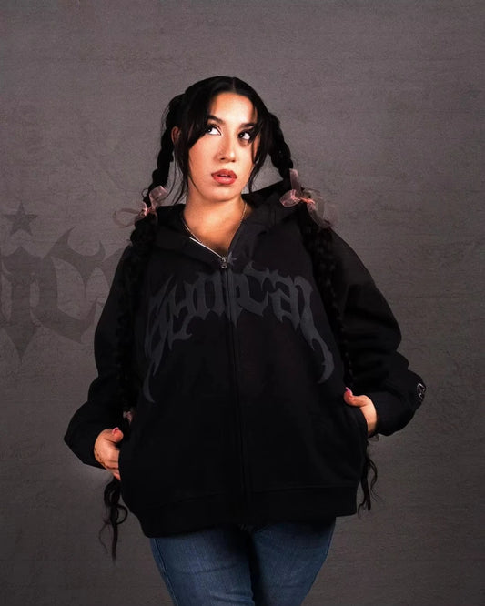 Y2K Unisex Hoodies Women Autumn Winter Harajuku Zip Up Hooded Sweatshirt Men Gothic Hip Hop Oversized Jackets Streetwear