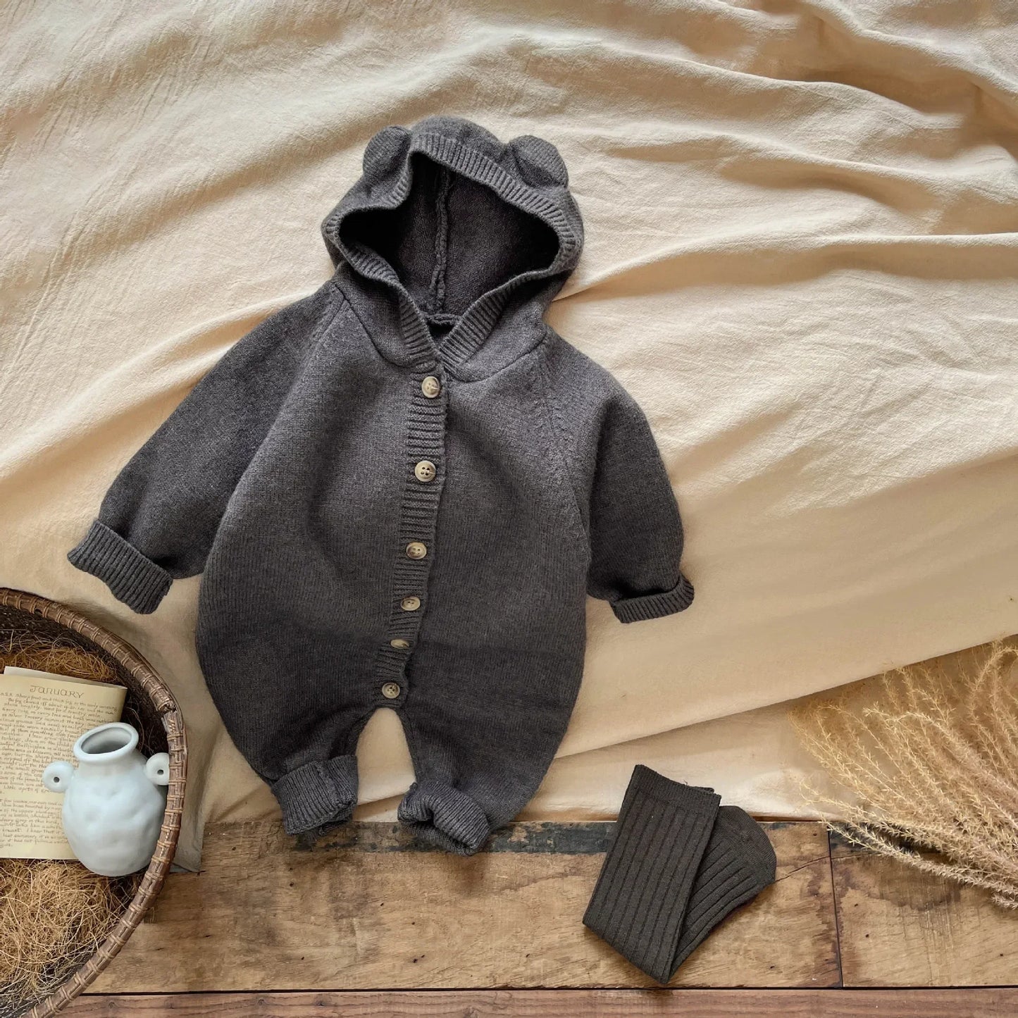 4621 Baby Clothes Spring Autumn Knitted Cartoon Boy's Jumpsuit Cute Rabbit Ear Girl's Climbing Clothes