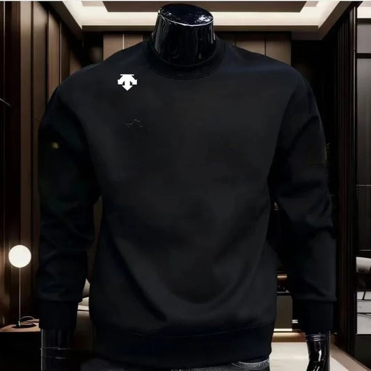 Men's round-neck long-sleeved pure cotton sports shirt, high-quality printed casual sports shirt for spring and autumn seasons