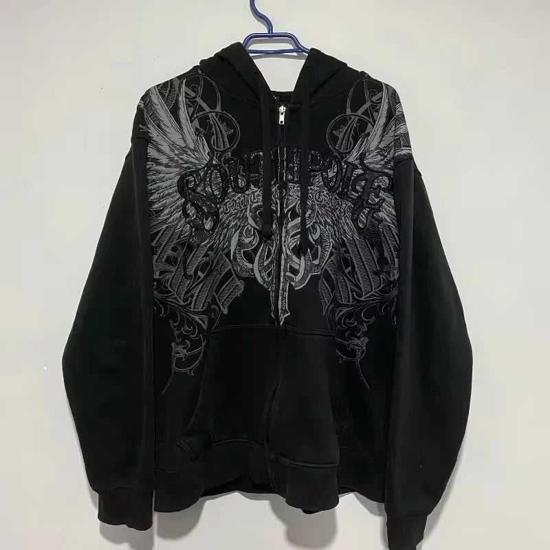 Gothic Fashion New Letter Patch Cardigan Zipper Sweater Male Y2K Harajuku Vintage Hip Hop Popular Leisure Sports Couple Hoodies