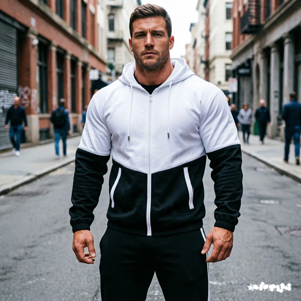 Men Tracksuit Casual Joggers Hooded Sportswear Jackets And Casual Pants Set Two Piece Fashion Casual Sports Set