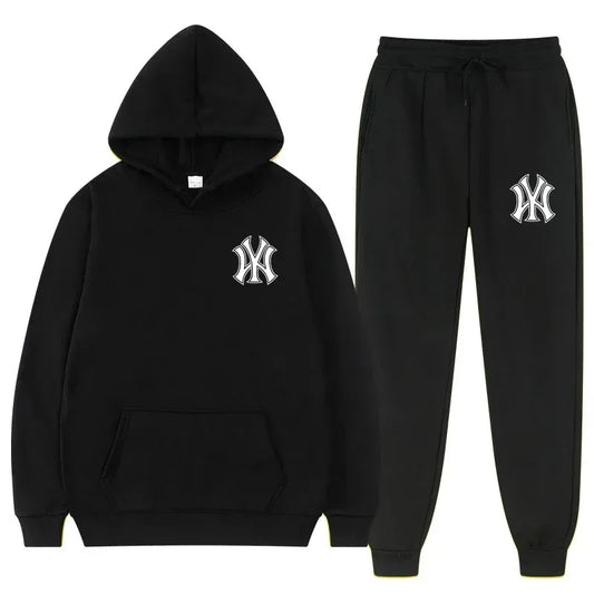 Men's running and fitness fashion casual sportswear set for autumn and winter hooded sweatshirt jogging pants two-piece set