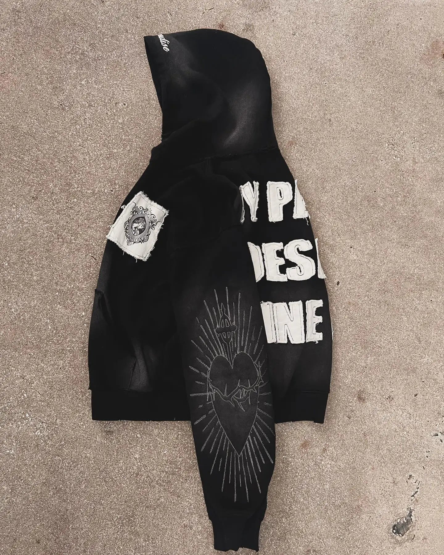 Hell in Paradise Street Retro Gothic Style Zip Up Hoodie Y2k Alphabet Embroidery Patchwork Hoodies Loose Sweatshirt Men Clothing