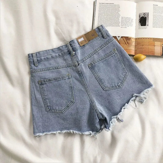 Fashion Casual Tassel Ripped Shorts Women 2026 Summer High Waist Denim Jeans Y2K Hot Pants Streetwear Korean Blue Cowboy Shorts