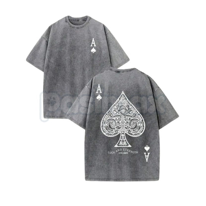 LUCK AND STRENGTH Ace of Spades Vintage Washed T-Shirt – Retro Gambling Graphic Tee, Lightweight Patterned Streetwear Top