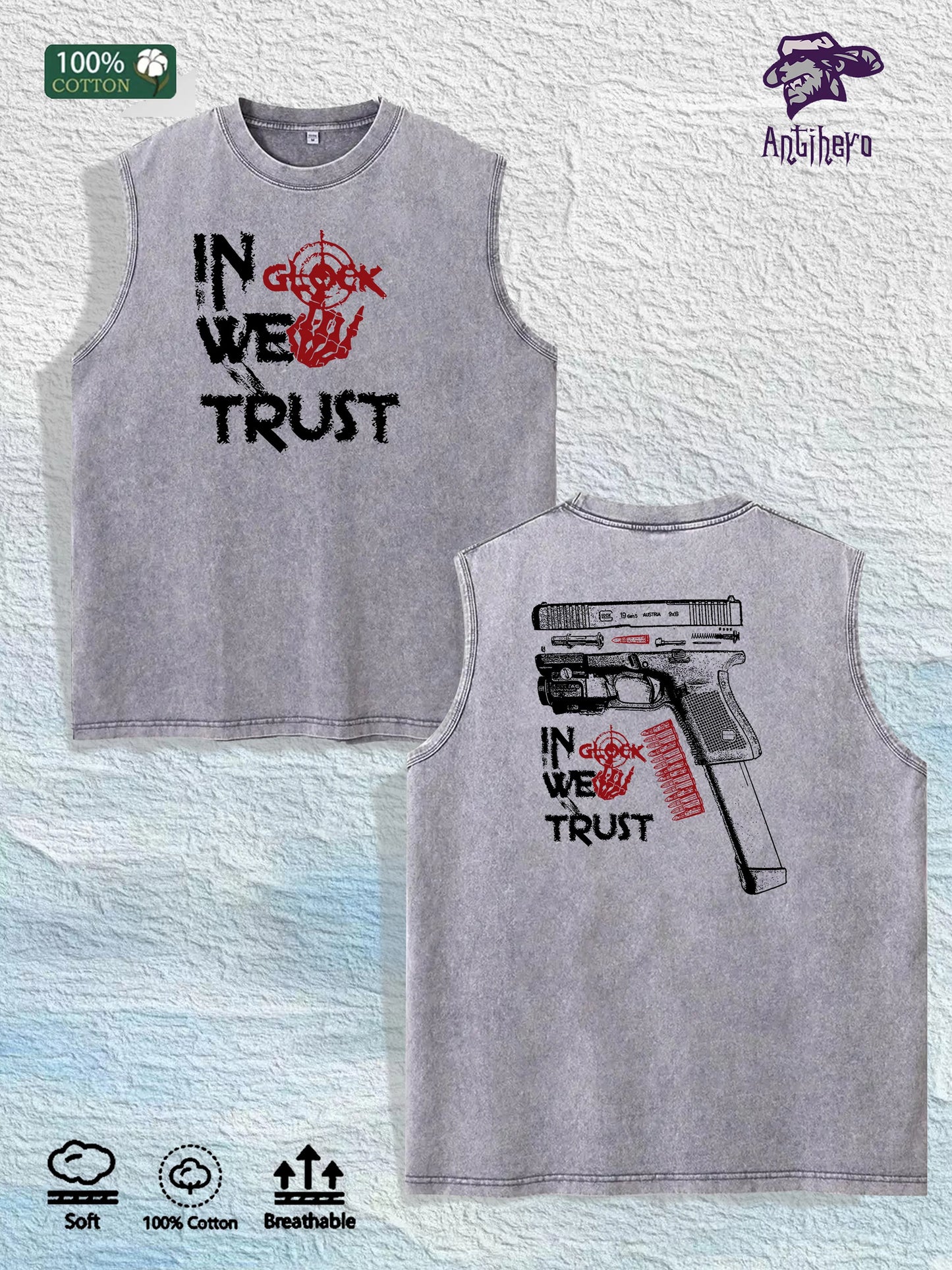 Skull - Patterned Washed Vest US Local Warehouse 3 Colors Cotton Breathable Trendy Top