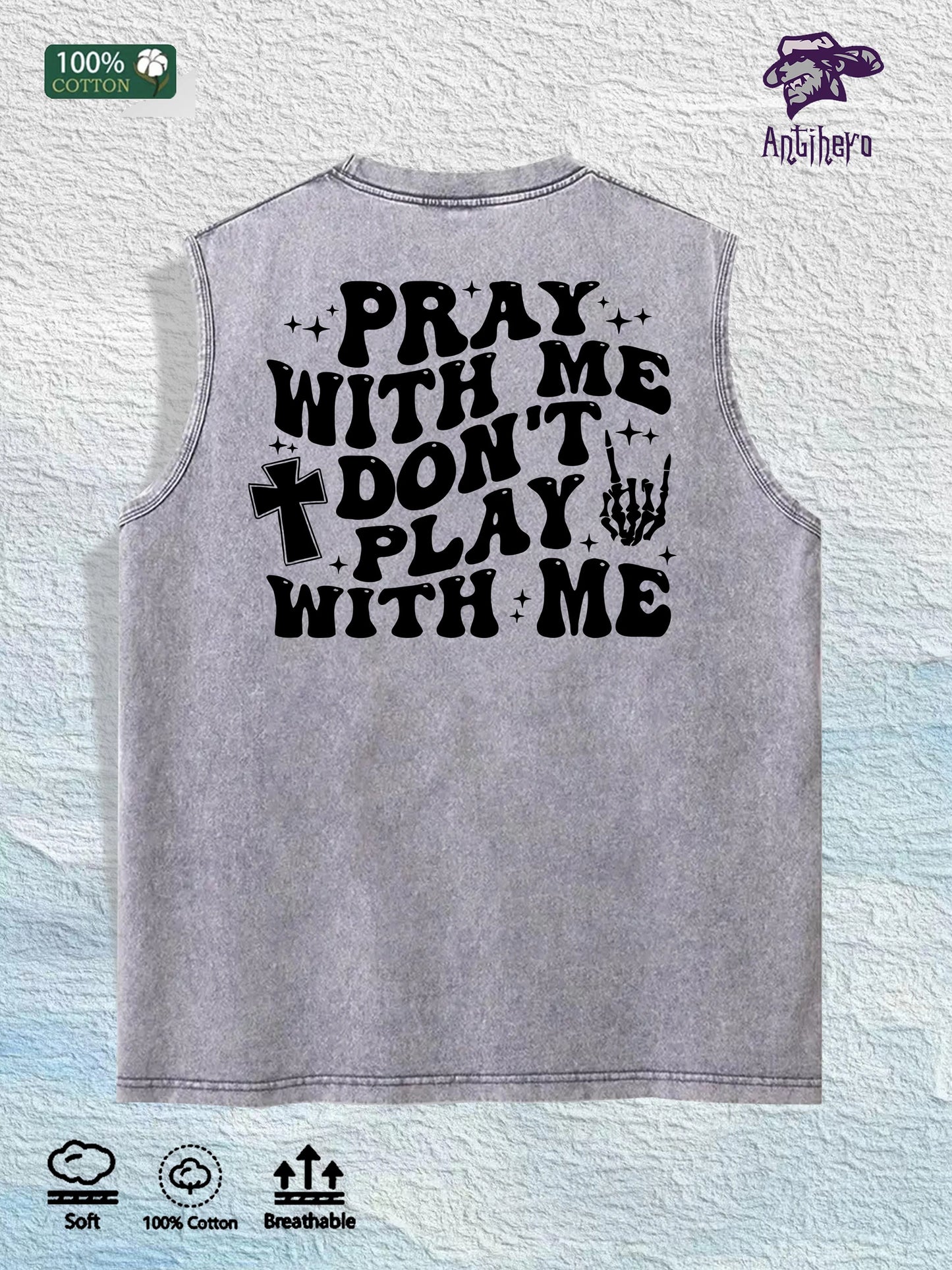 Religious Slogan Printed Washed Vest US Local Warehouse 3 Colors Cotton Breathable Trendy Top