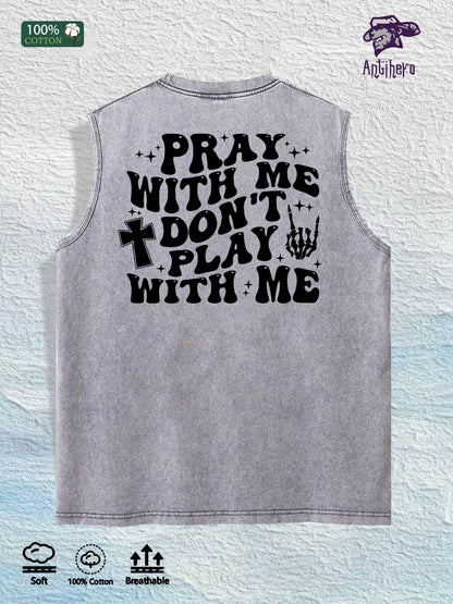 Religious Slogan Printed Washed Vest US Local Warehouse 3 Colors Cotton Breathable Trendy Top