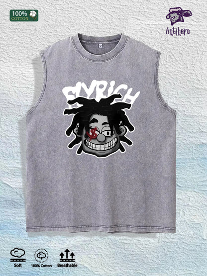 FlyRich Cartoon Graphic Washed Vest US Warehouse 3 Colors Cotton Tank