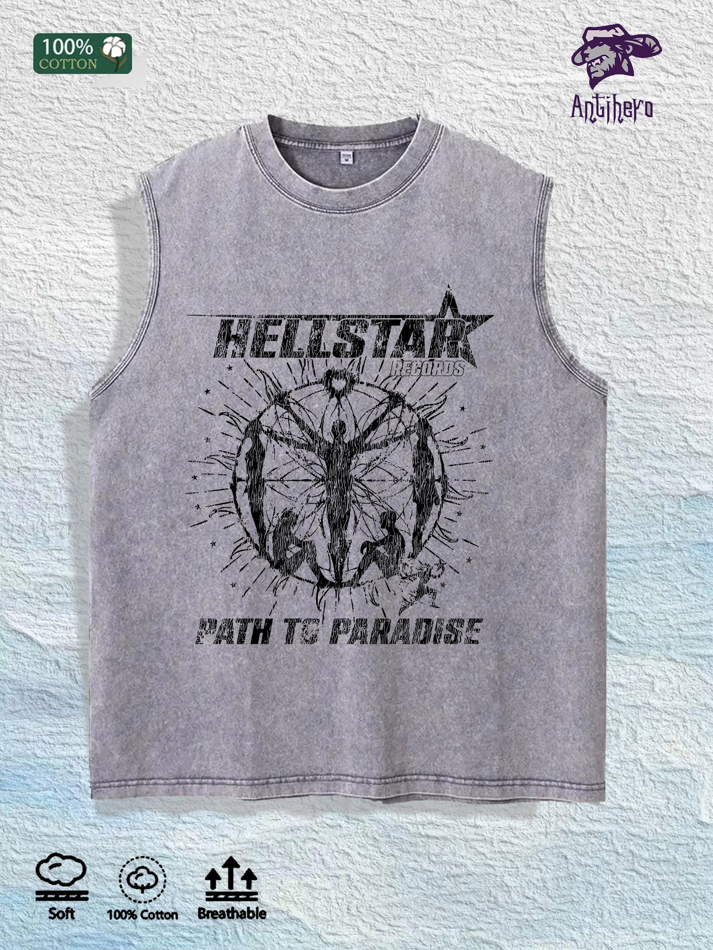 Hellstar Path to Paradise Graphic Washed Vest US Warehouse 3 Colors Cotton Tank