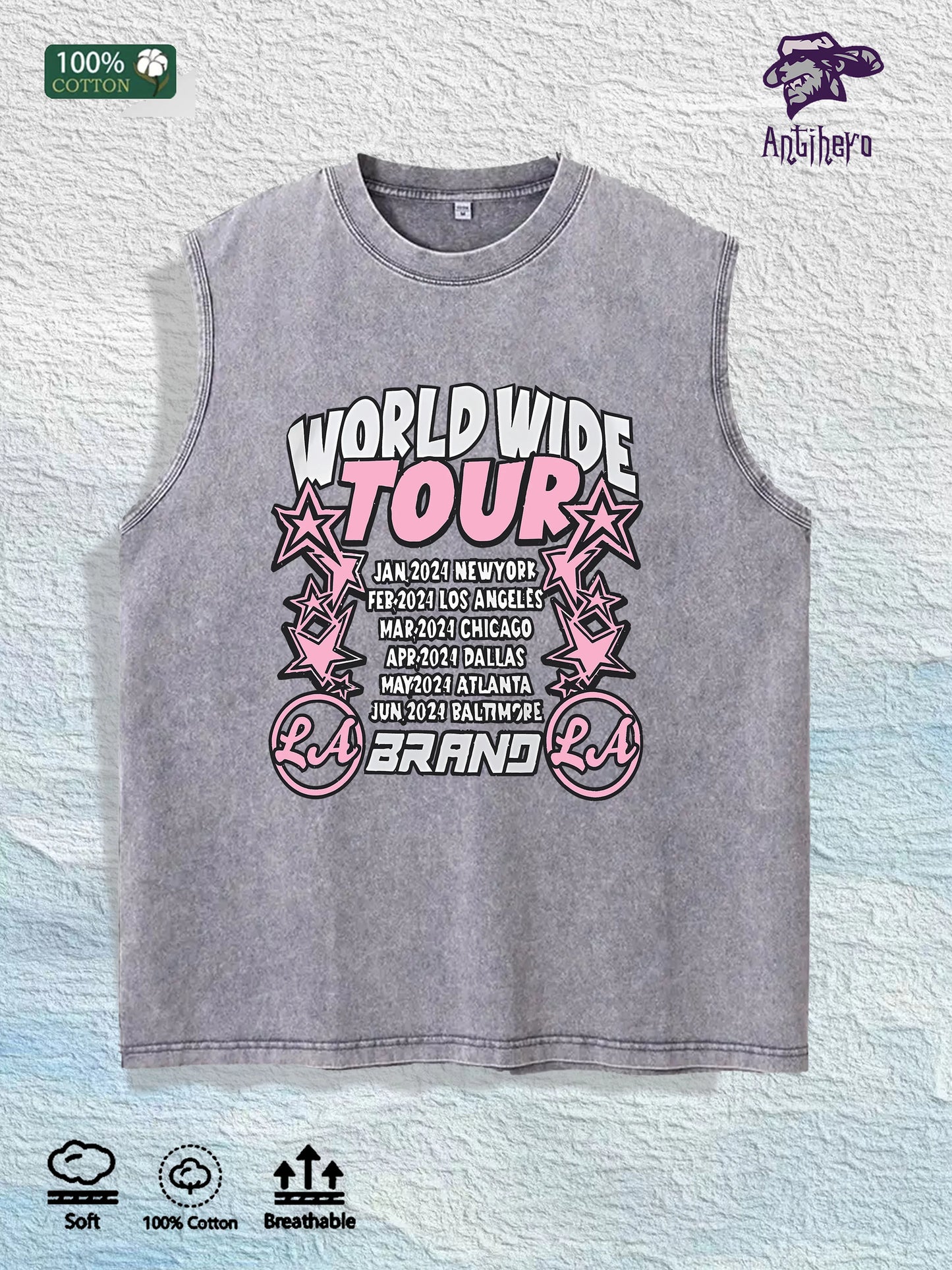 Antihero World Wide Tour Graphic Tank Top 100% Cotton US Warehouse 7 Colors