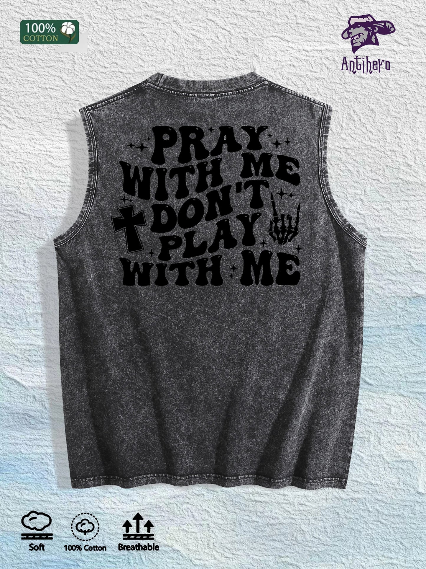 Religious Slogan Printed Washed Vest US Local Warehouse 3 Colors Cotton Breathable Trendy Top