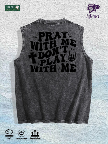 Religious Slogan Printed Washed Vest US Local Warehouse 3 Colors Cotton Breathable Trendy Top