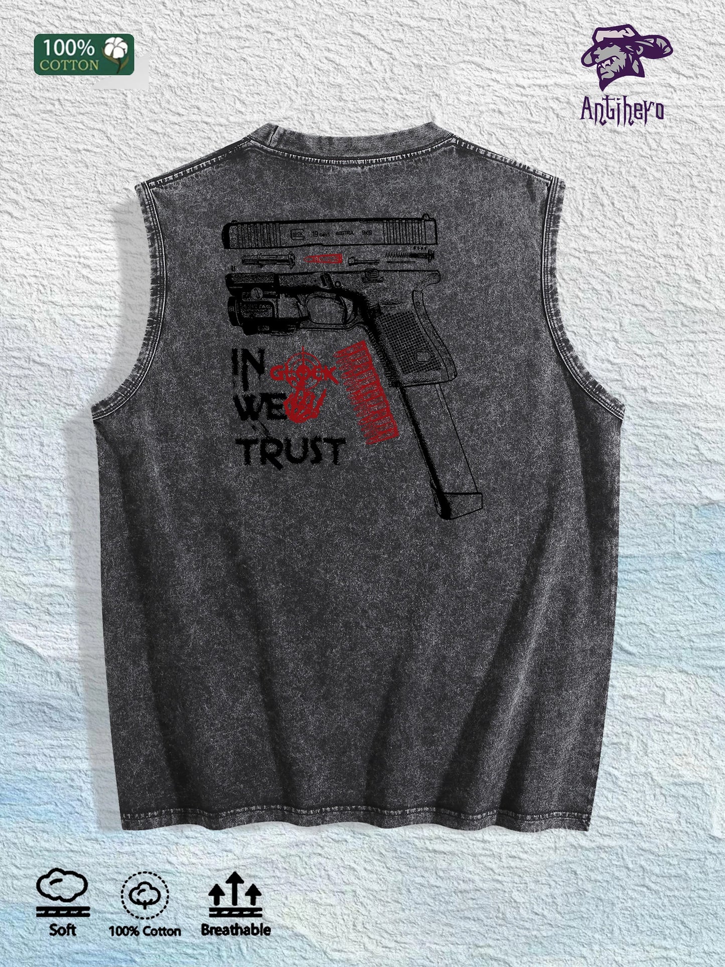 Skull - Patterned Washed Vest US Local Warehouse 3 Colors Cotton Breathable Trendy Top