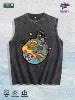 Cartoon Globe & Character Graphic Washed Vest US Warehouse 3 Colors Cotton Tank