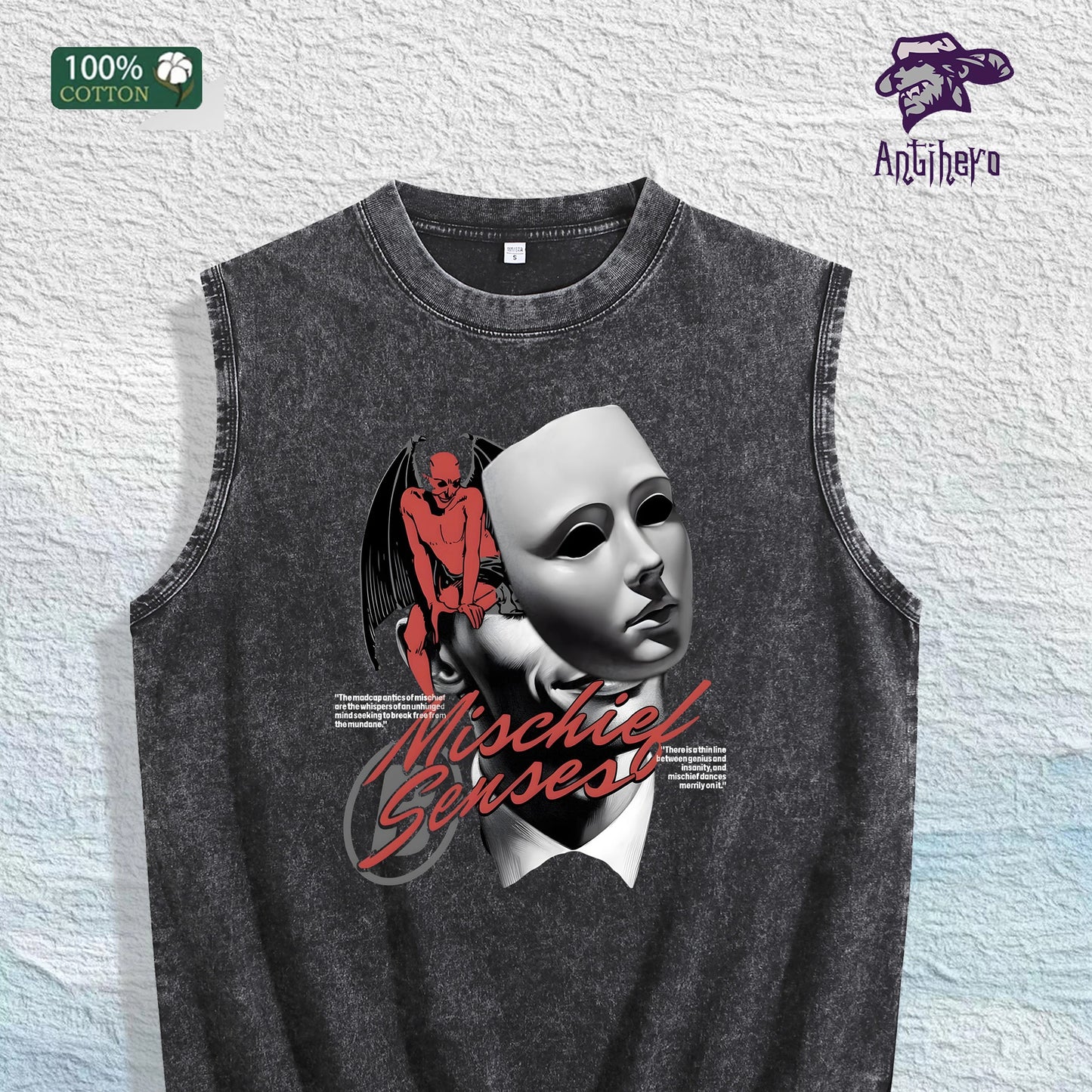 Mischief Senses Graphic Washed Vest US Warehouse 3 Colors Cotton Tank