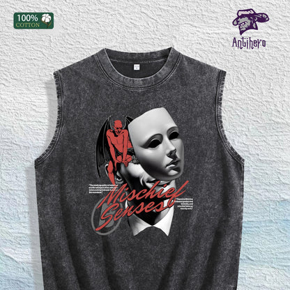 Mischief Senses Graphic Washed Vest US Warehouse 3 Colors Cotton Tank