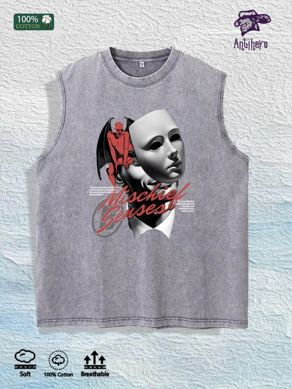 Mischief Senses Graphic Washed Vest US Warehouse 3 Colors Cotton Tank