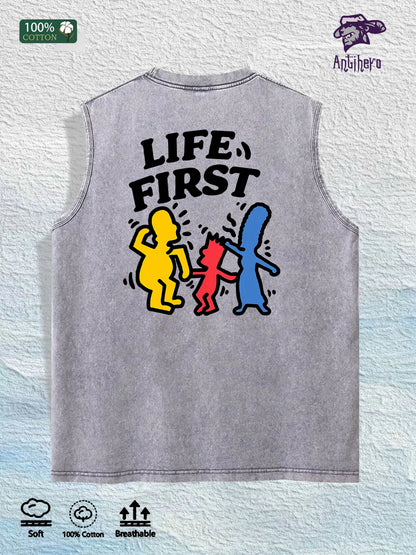 Life First Graphic Washed Vest US Warehouse 3 Colors Cotton Tank