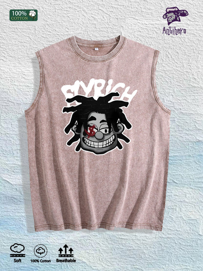 FlyRich Cartoon Graphic Washed Vest US Warehouse 3 Colors Cotton Tank