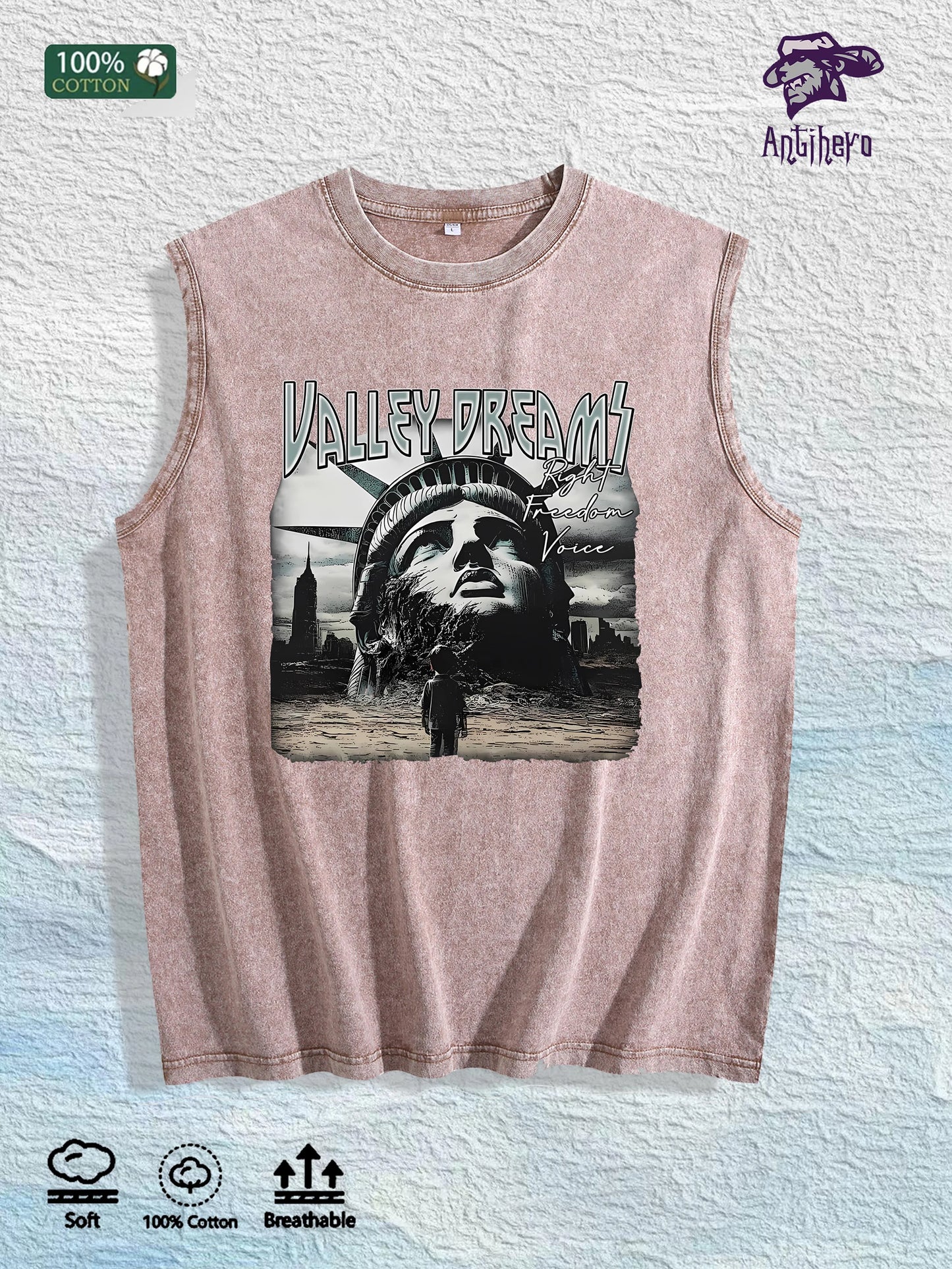 Valley Dreams Liberty Graphic Washed Vest US Warehouse 3 Colors Cotton Tank