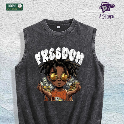 Freedom Graphic Washed Vest US Warehouse 3 Colors Cotton Tank