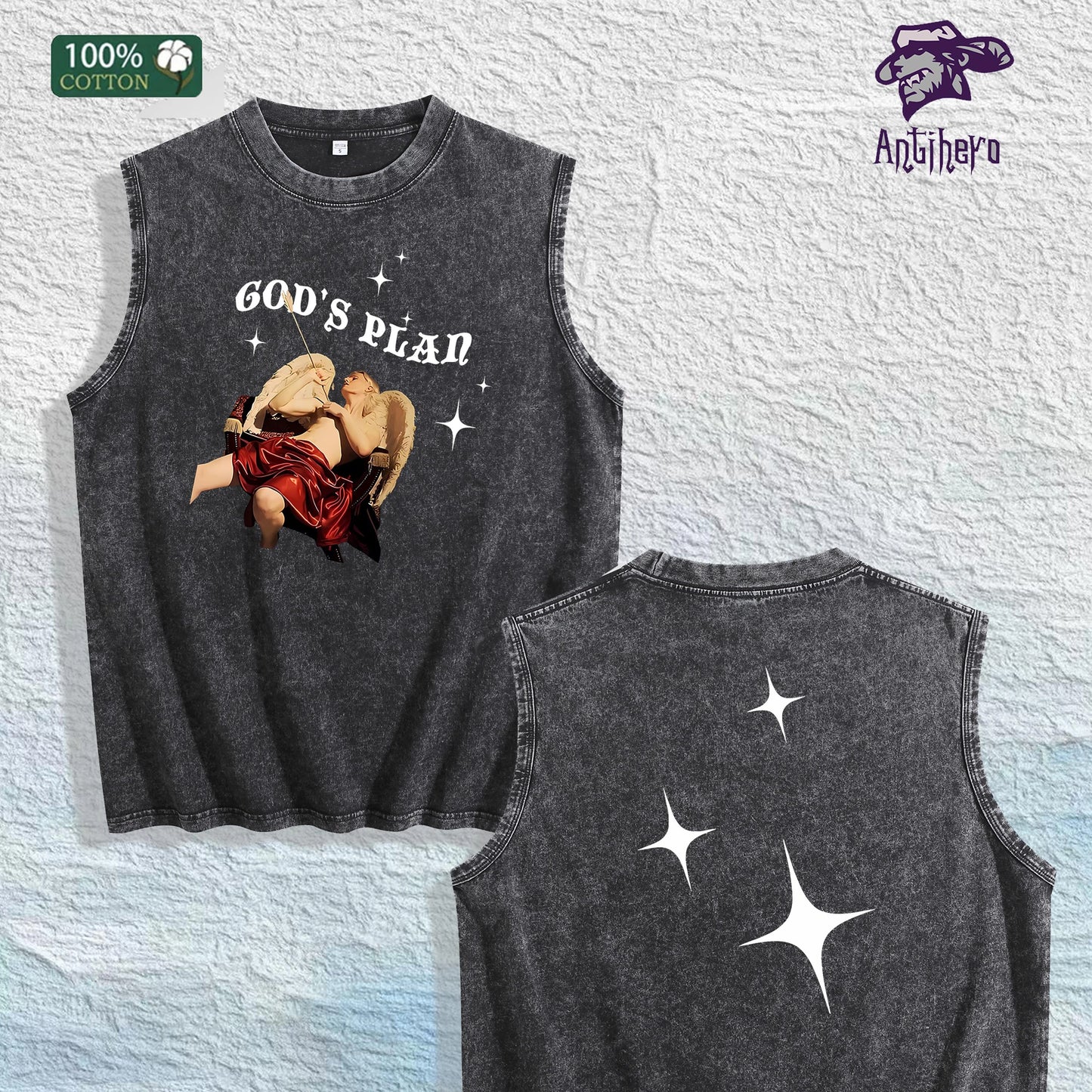 IN GLOCK WE TRUST Printed Washed Vest US Local Warehouse 3 Colors Cotton Breathable Trendy Top