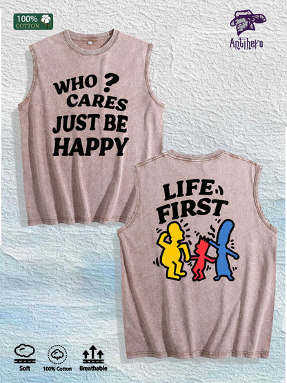 Life First Graphic Washed Vest US Warehouse 3 Colors Cotton Tank