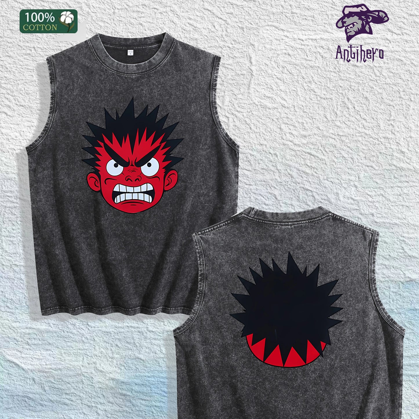 Anime Character Graphic Washed Vest US Warehouse 3 Colors Cotton Tank
