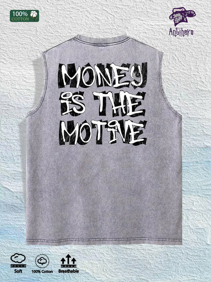 MONEY IS the MOTIVE Printed Washed Vest US Local Warehouse 3 Colors Cotton Breathable Trendy Top