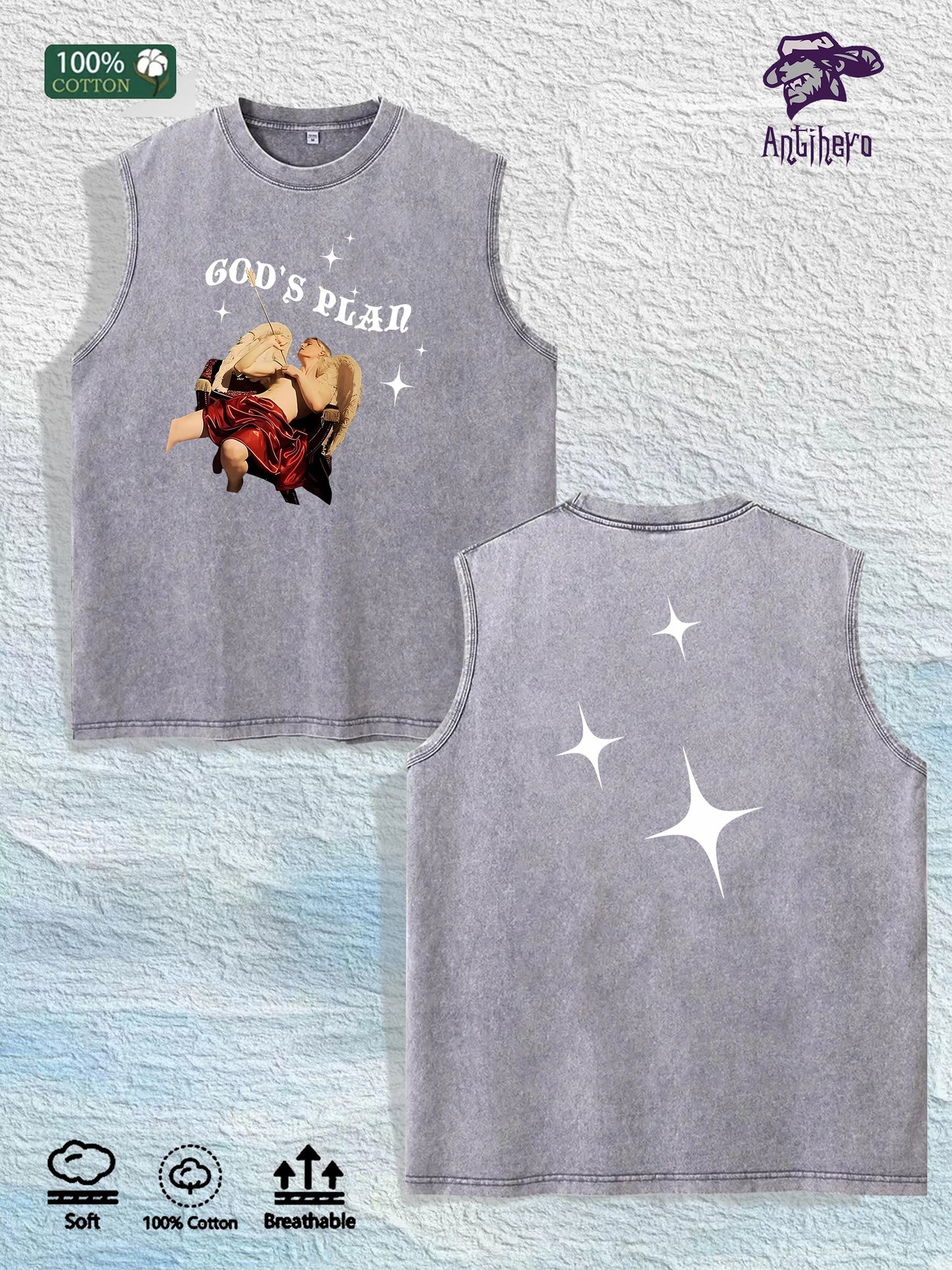 IN GLOCK WE TRUST Printed Washed Vest US Local Warehouse 3 Colors Cotton Breathable Trendy Top