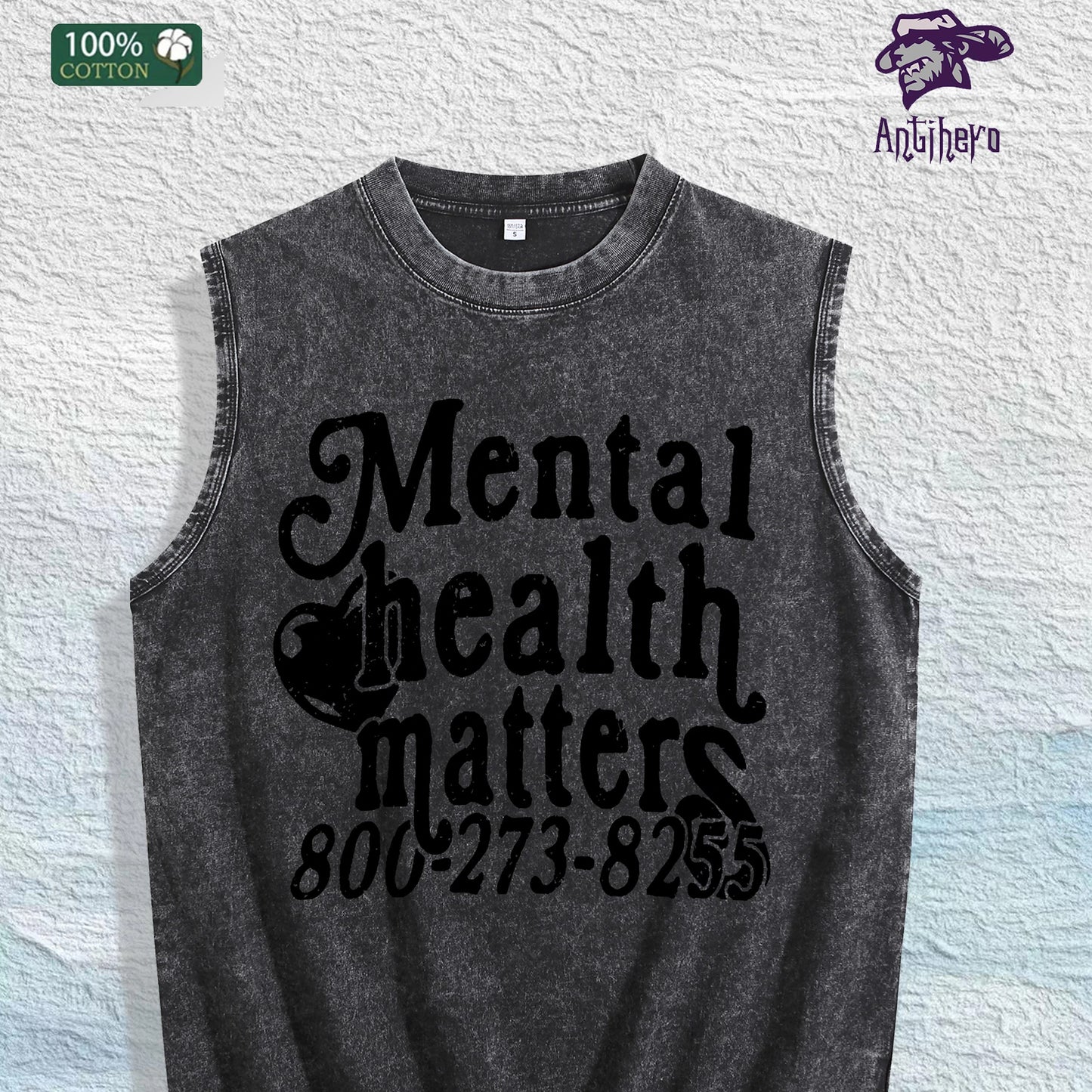 Mental Health Awareness Washed Vest US Warehouse 3 Colors Cotton Tank
