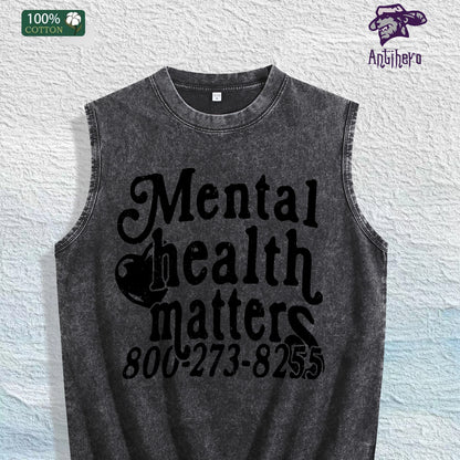 Mental Health Awareness Washed Vest US Warehouse 3 Colors Cotton Tank