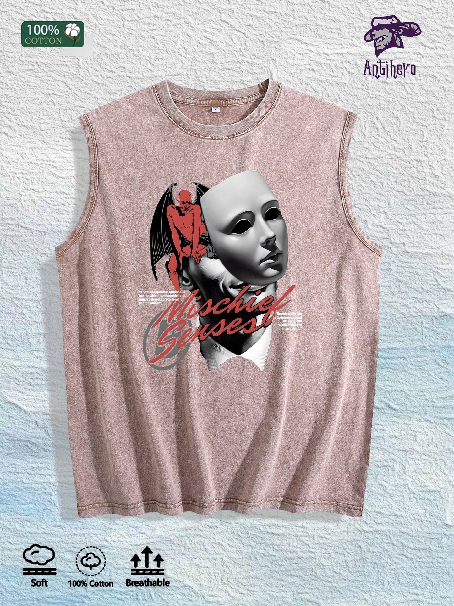 Mischief Senses Graphic Washed Vest US Warehouse 3 Colors Cotton Tank
