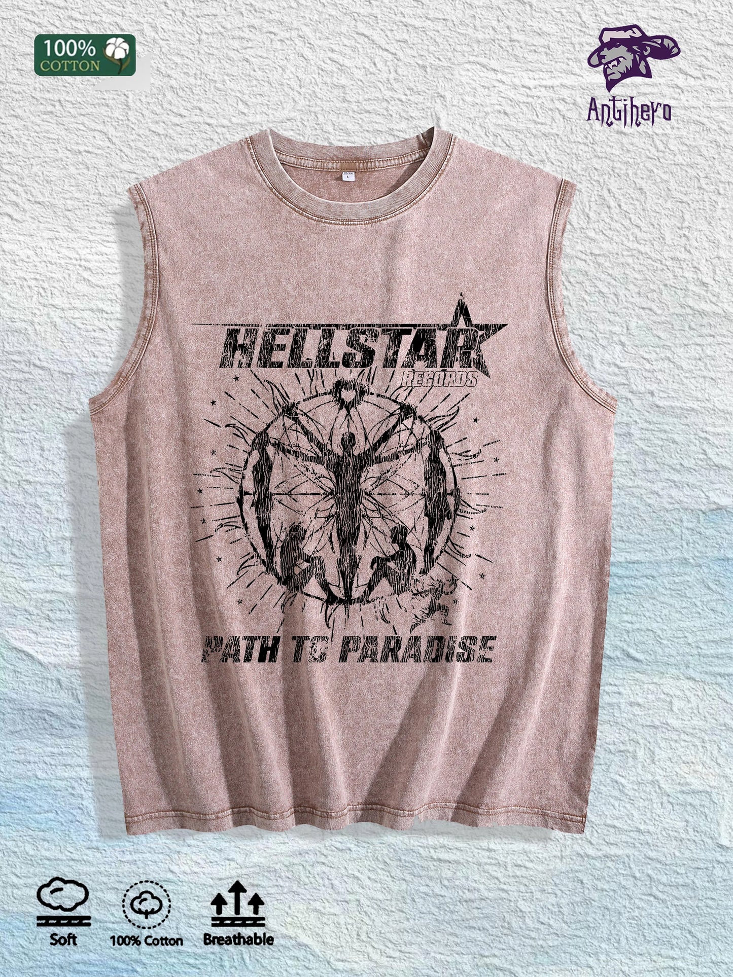 Hellstar Path to Paradise Graphic Washed Vest US Warehouse 3 Colors Cotton Tank