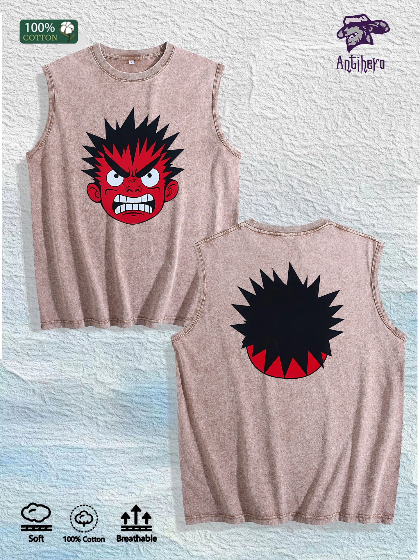 Anime Character Graphic Washed Vest US Warehouse 3 Colors Cotton Tank