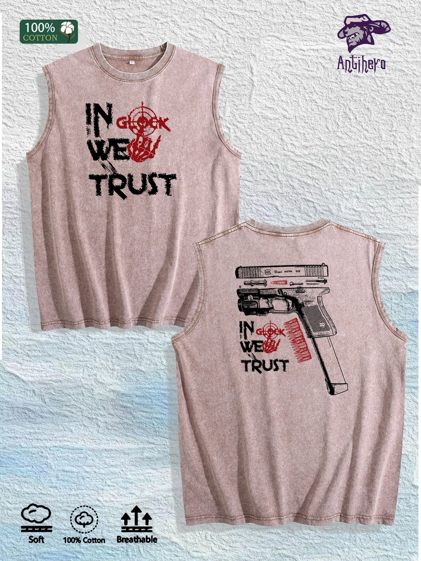 Skull - Patterned Washed Vest US Local Warehouse 3 Colors Cotton Breathable Trendy Top