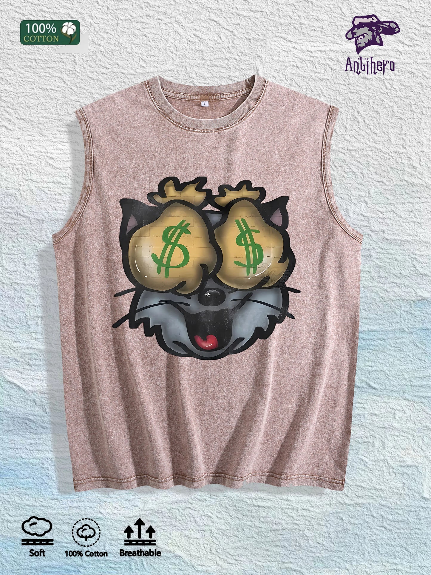 Antihero Money Cat Graphic Tank Top 100% Cotton US Warehouse 7 Colors