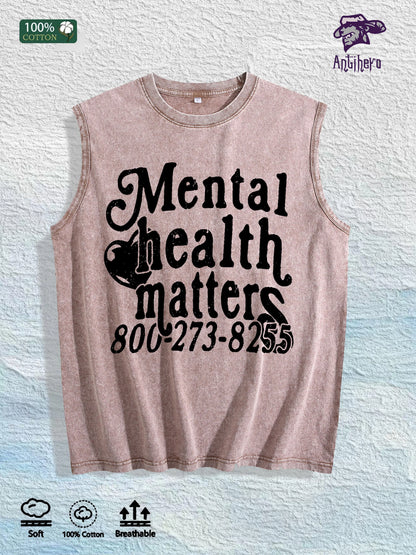 Mental Health Awareness Washed Vest US Warehouse 3 Colors Cotton Tank