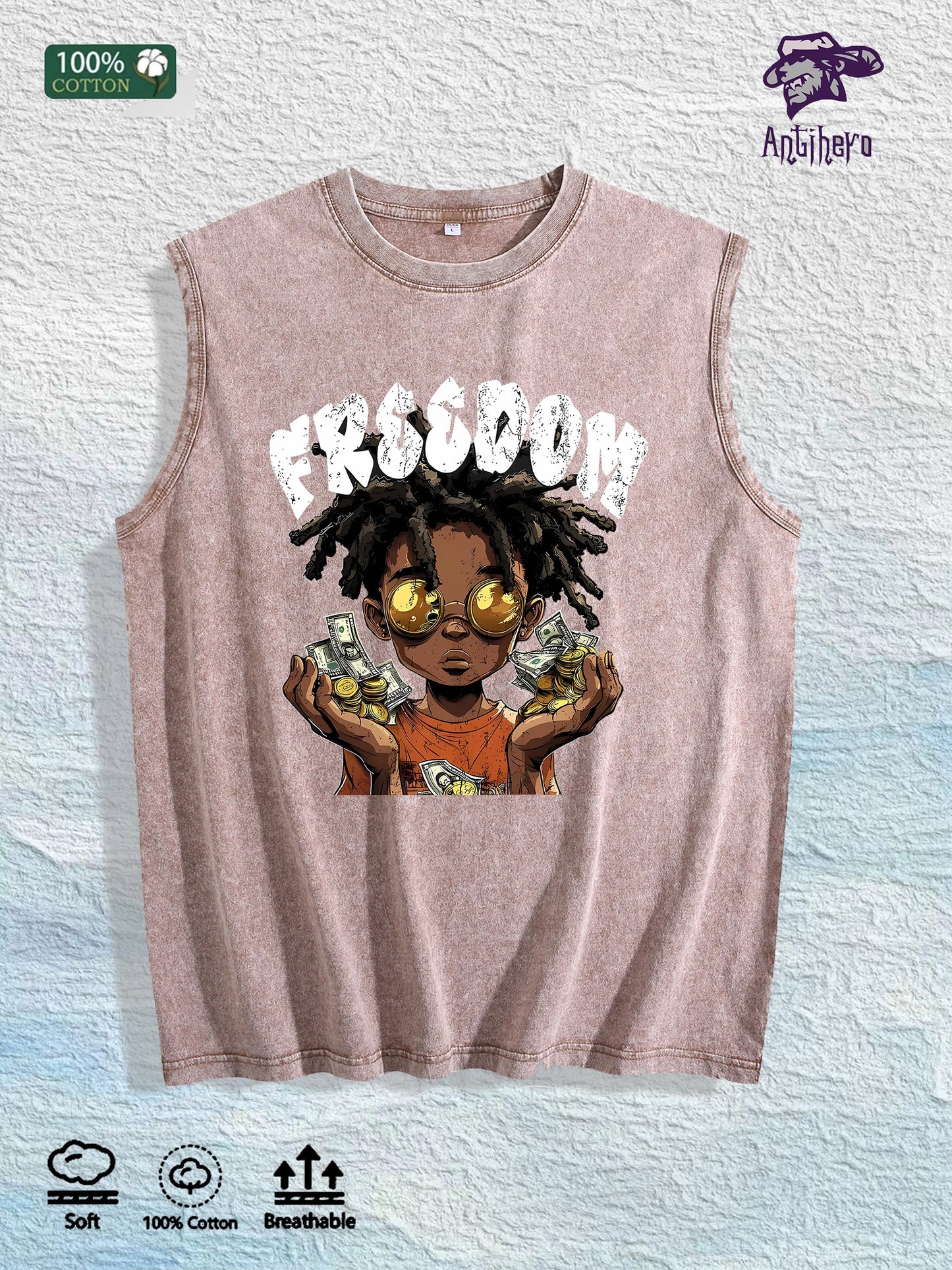 Freedom Graphic Washed Vest US Warehouse 3 Colors Cotton Tank