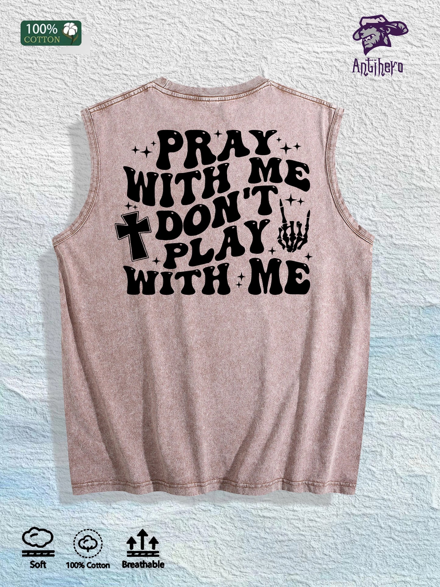 Religious Slogan Printed Washed Vest US Local Warehouse 3 Colors Cotton Breathable Trendy Top