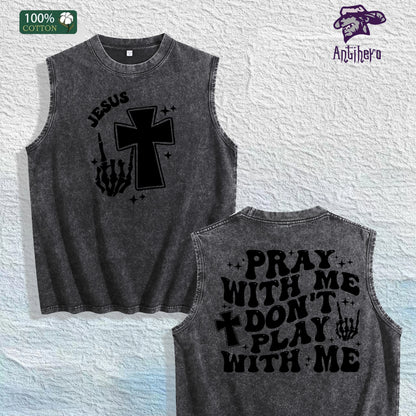 Religious Slogan Printed Washed Vest US Local Warehouse 3 Colors Cotton Breathable Trendy Top