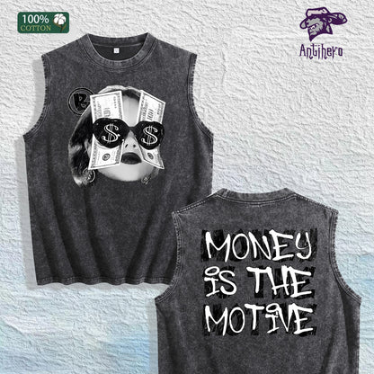 MONEY IS the MOTIVE Printed Washed Vest US Local Warehouse 3 Colors Cotton Breathable Trendy Top