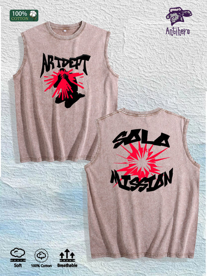 ARTDEPT Solo Mission Graphic Washed Vest US Warehouse 3 Colors Cotton Tank