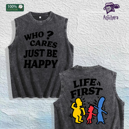 Life First Graphic Washed Vest US Warehouse 3 Colors Cotton Tank