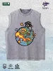 Cartoon Globe & Character Graphic Washed Vest US Warehouse 3 Colors Cotton Tank