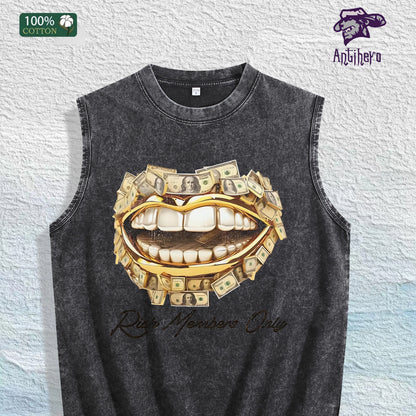 Rich Members Only Money Mouth Graphic Washed Vest US Warehouse 3 Colors Cotton Tank