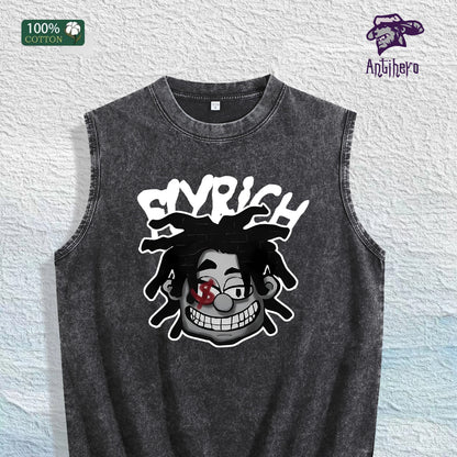 FlyRich Cartoon Graphic Washed Vest US Warehouse 3 Colors Cotton Tank