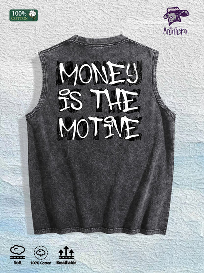 MONEY IS the MOTIVE Printed Washed Vest US Local Warehouse 3 Colors Cotton Breathable Trendy Top